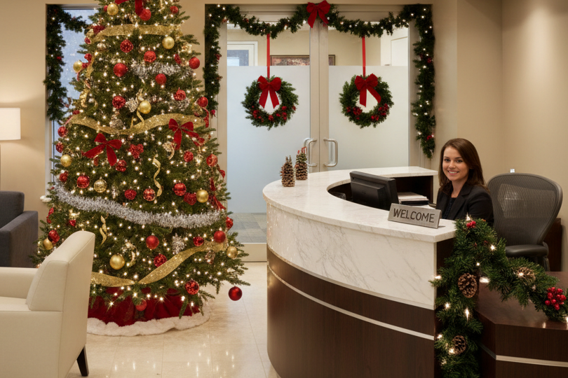 Christmas tree in London office reception